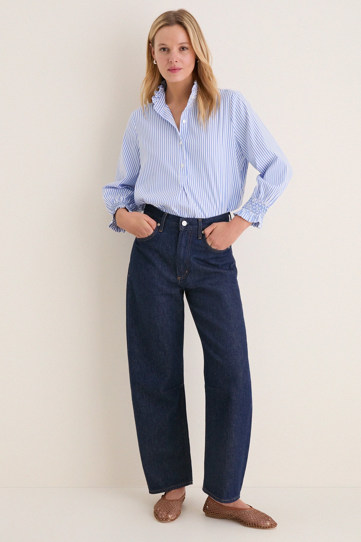 Blue and White Stripe Teagan Popover Top
