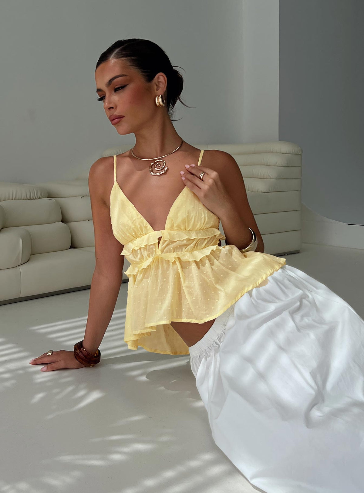 Blondelle Frill Detail Top Yellow