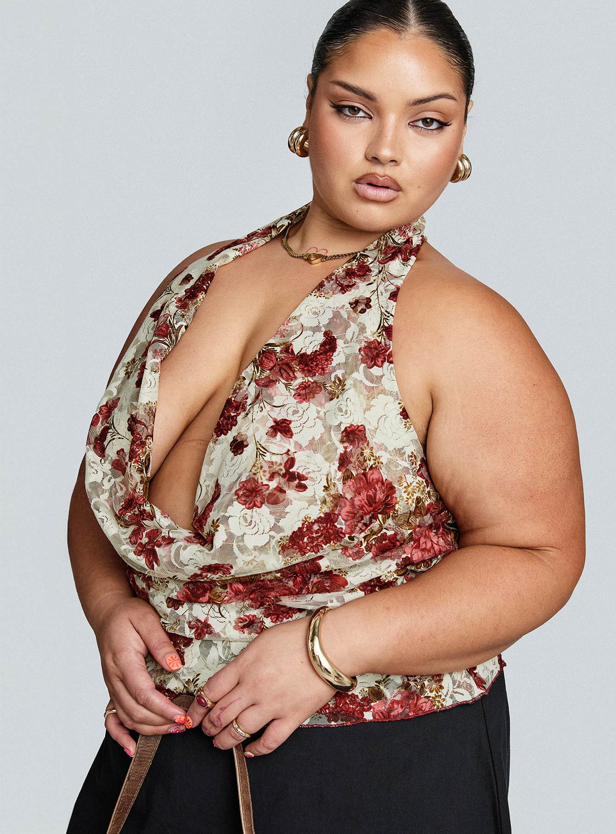 Capulet Halter Cowl Top Floral Curve