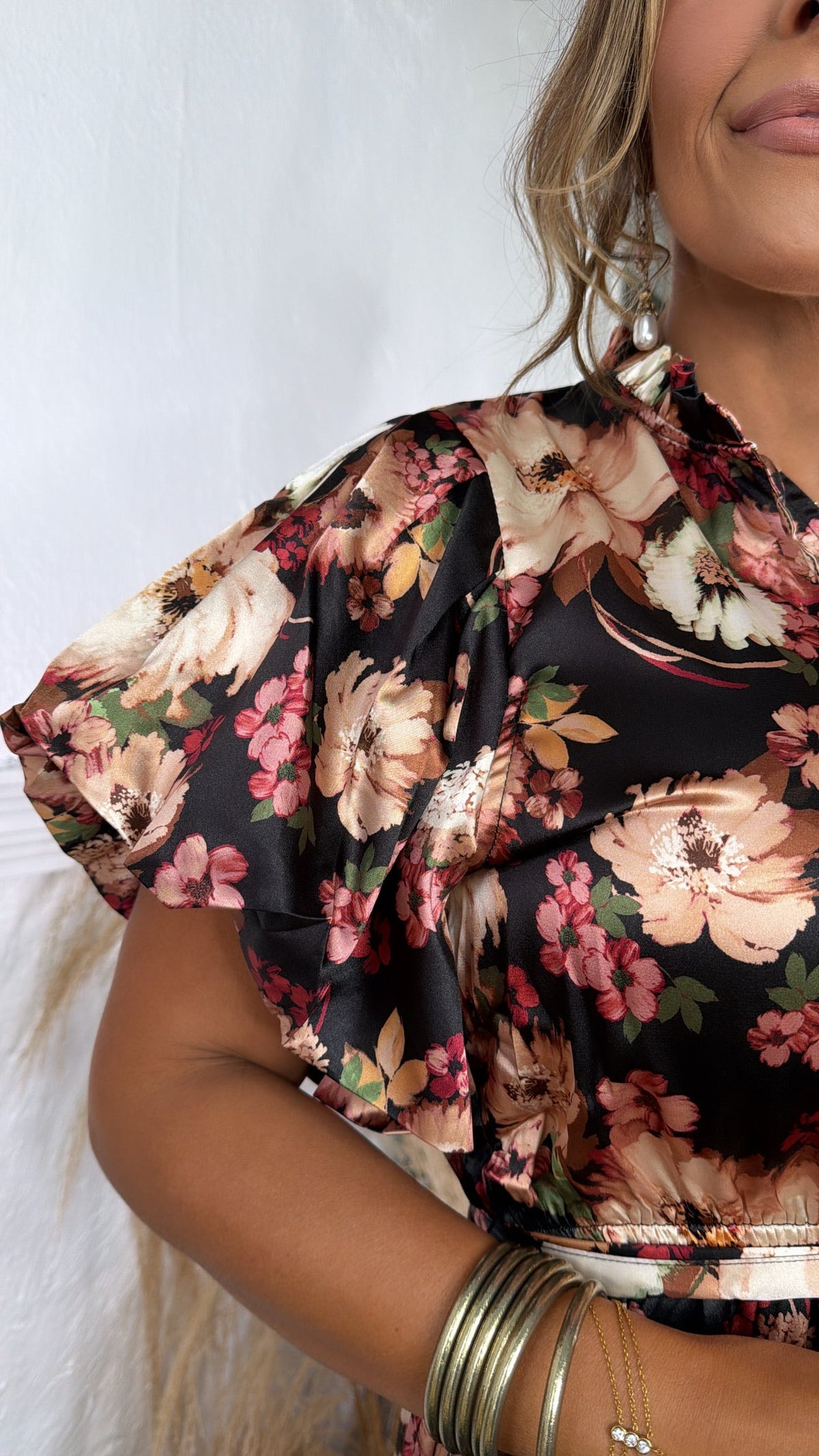Dusky Petal Midi Dress, Black Multi