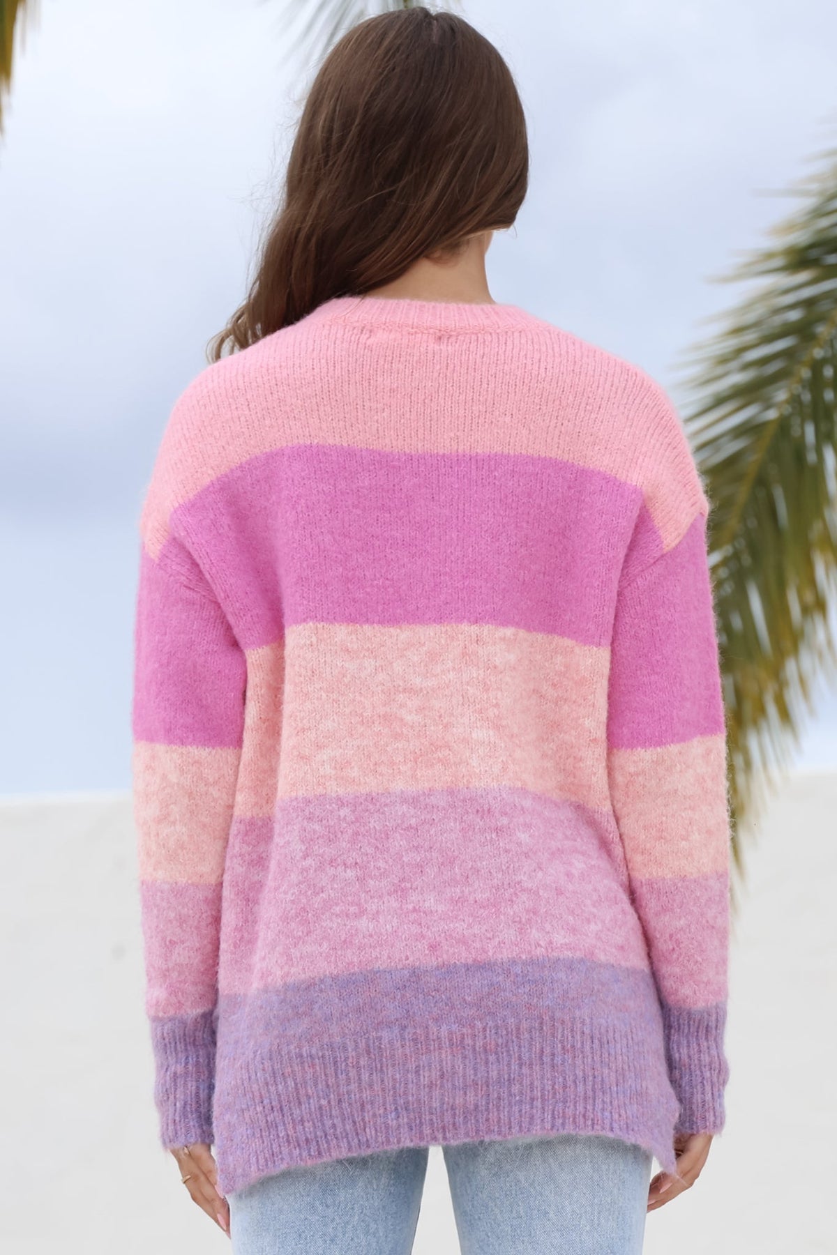 Elle Jumper - Crew Neck Stripe Jumper in Pink