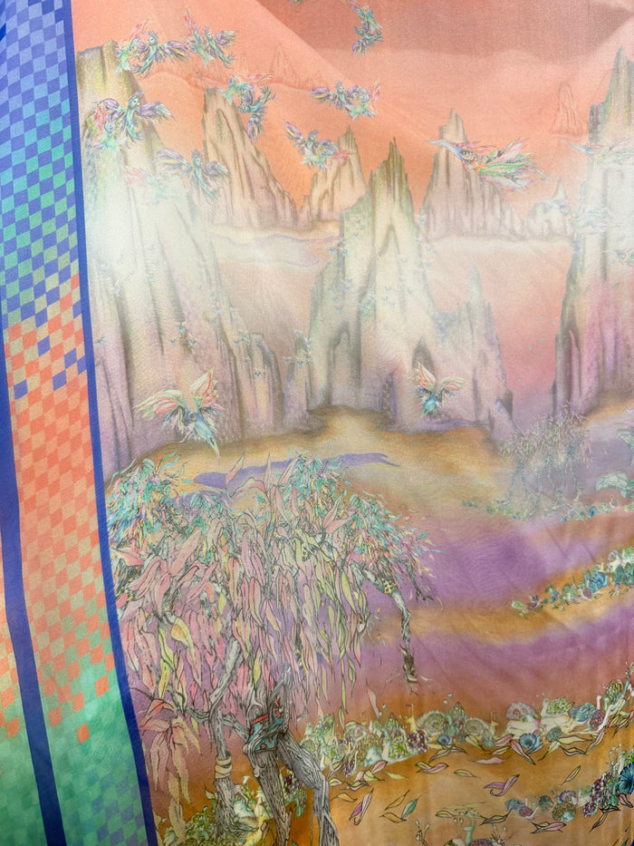 Italian Printed Silk Chiffon - Surrealist Landscape