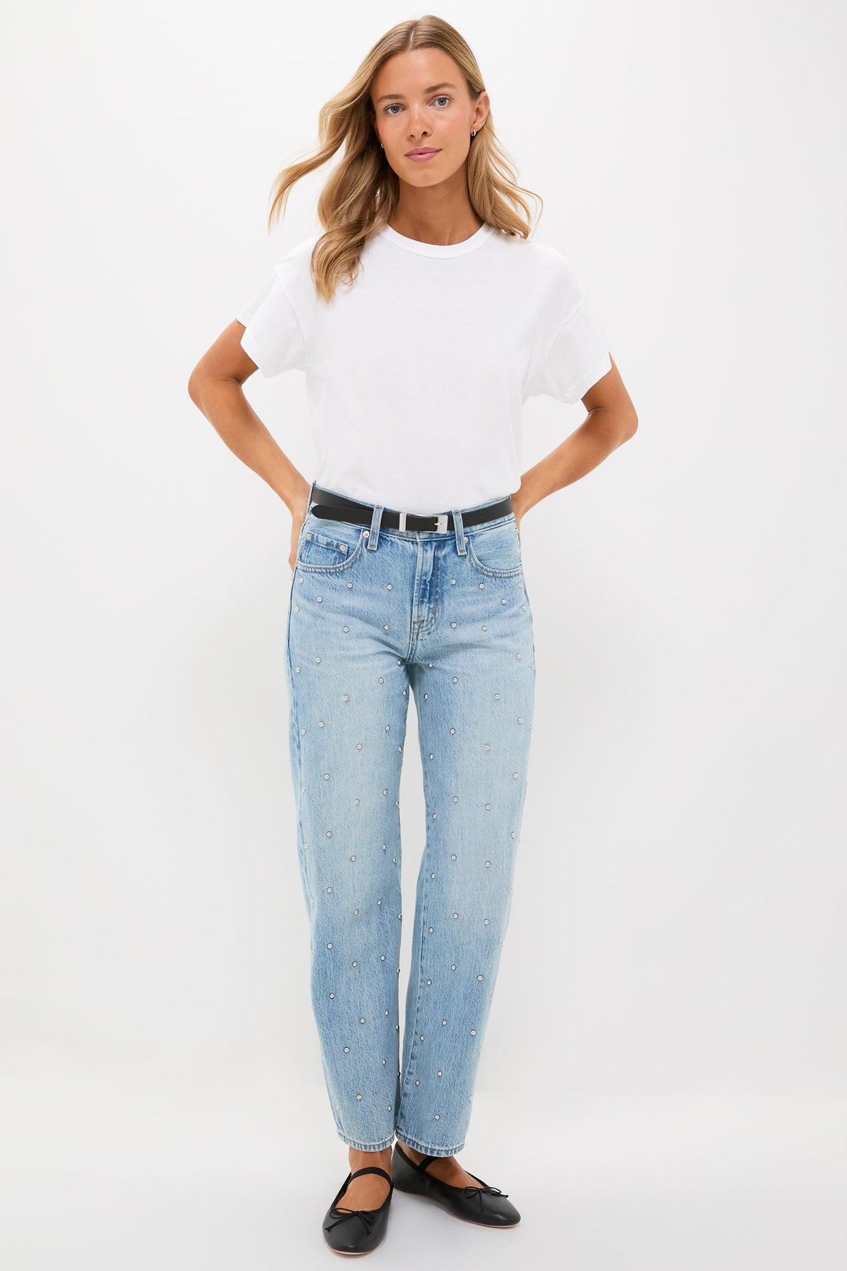 Aries Studded Lexi Mid Rise Bowed Straight