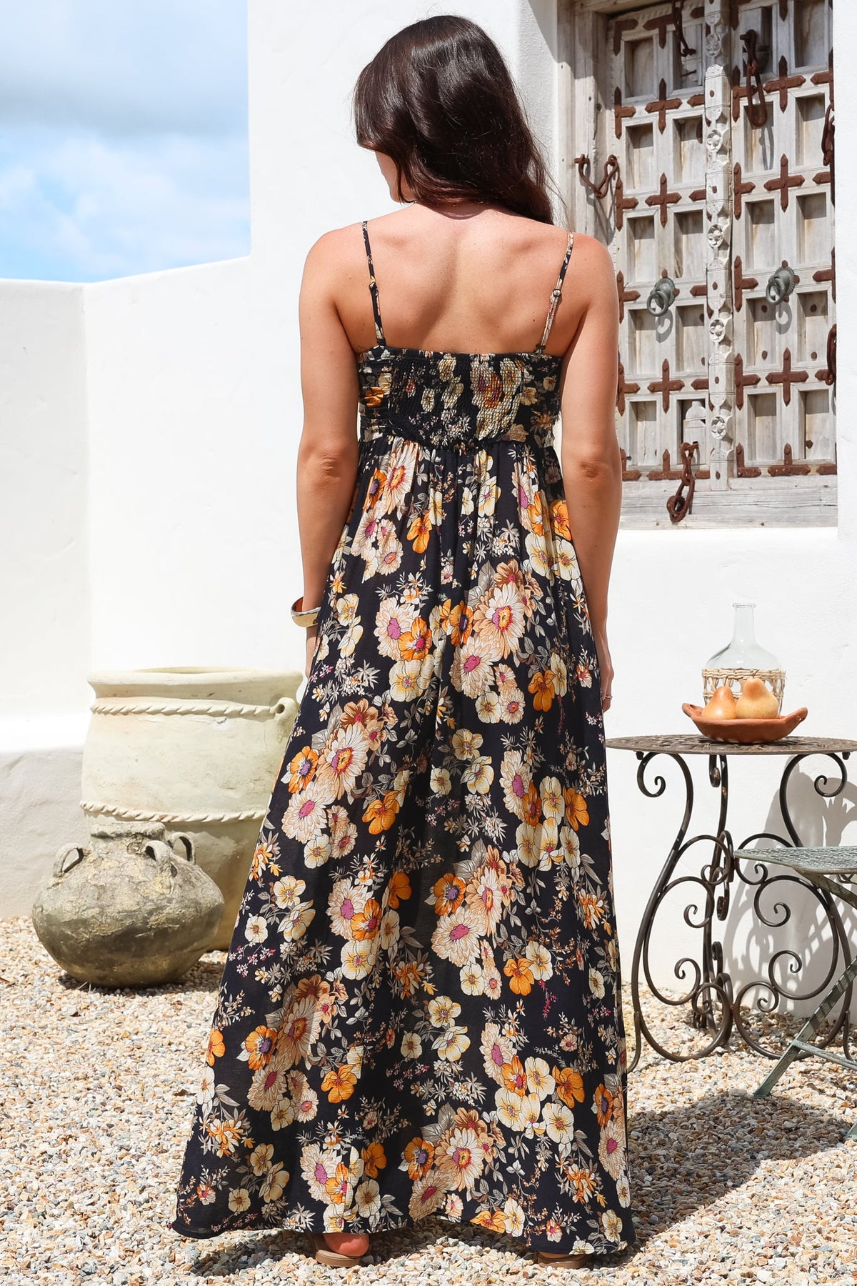 Moira Maxi Dress - Twist Front Keyhole Detail Sun Dress with Optional Straps in Autumn Print