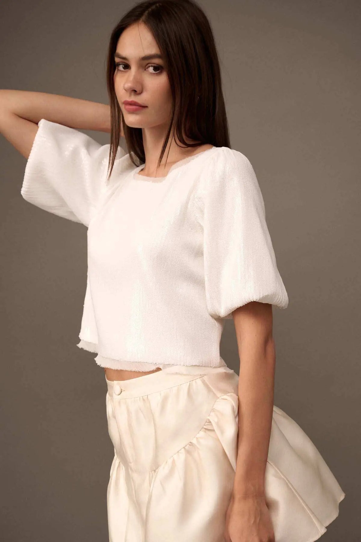 Best of My Love Sequin Puff-Sleeve Top