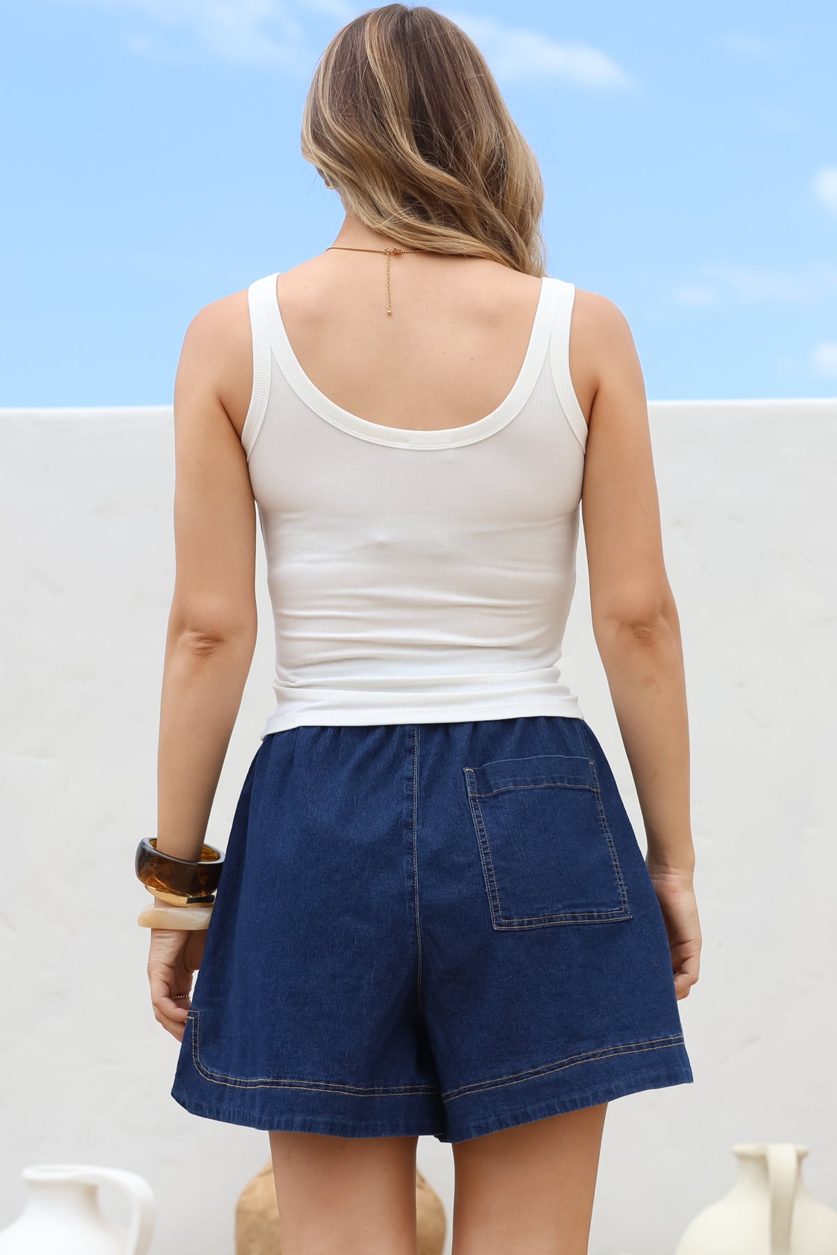 Phaedra Singlet Top - Ribbed Scooped Neck Singlet in White