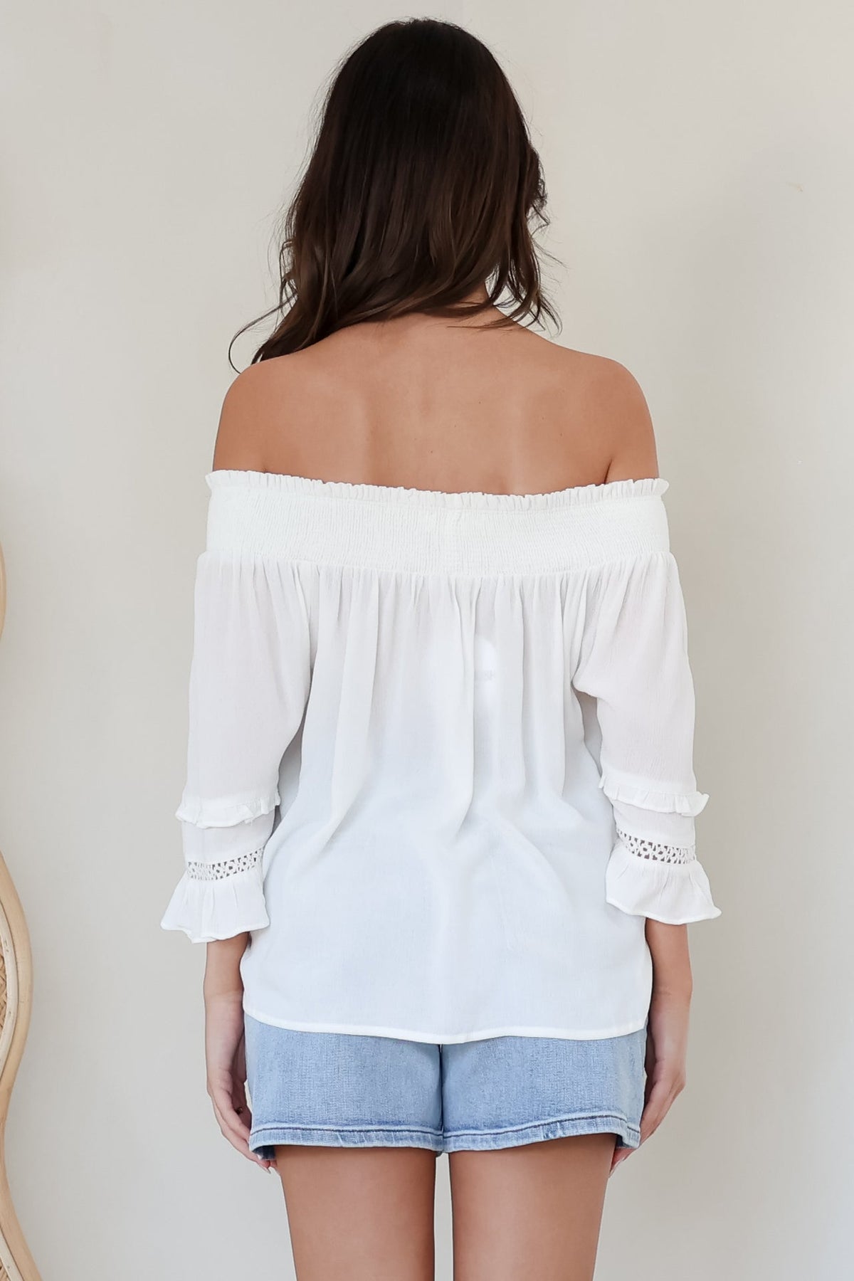 Sarah Top - Off Shoulder Ruffled Sleeve Top in White