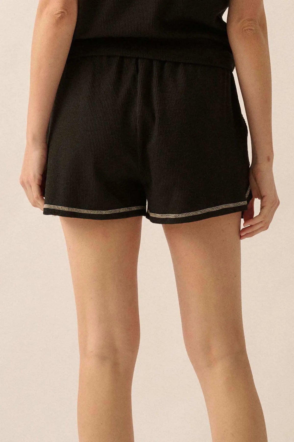 Run the Show Contrast-Stitch Rib-Knit Shorts