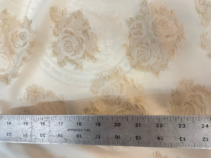 Italian Woven Floral Cotton - Ivory & Beige