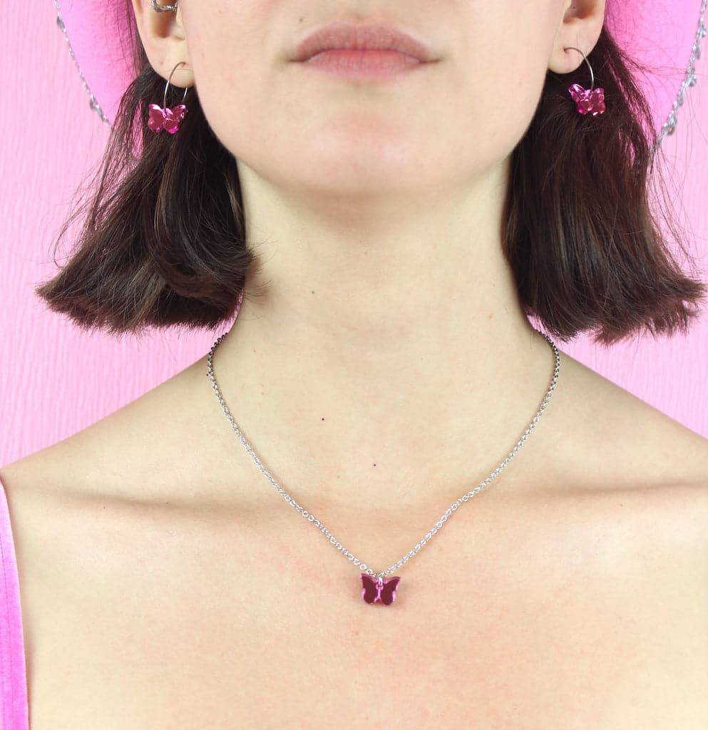 You're My Butterfly, Sugar Baby Hoop Earrings (Pink Mirror)