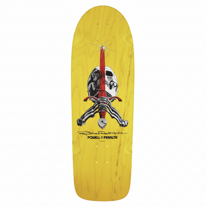 Yellow skateboard on white square background