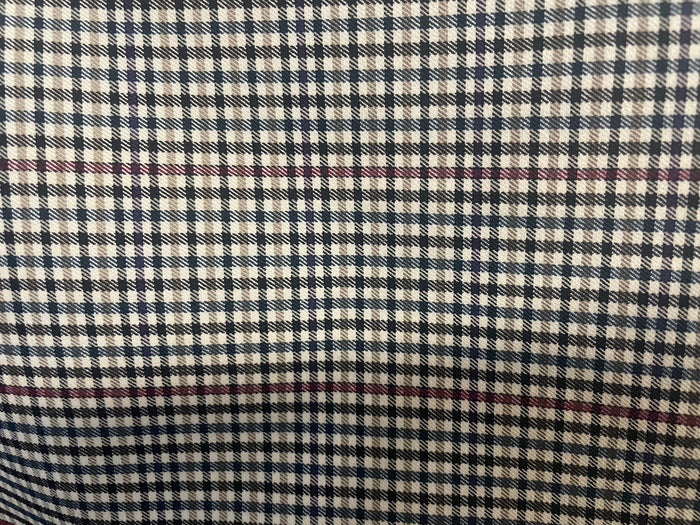 Stretch Plaid Poly Rayon Suiting - Tan, Red & Navy
