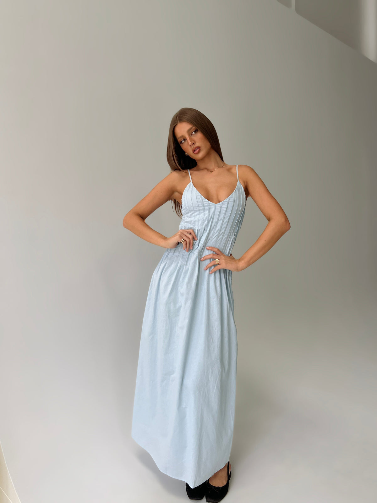 Adriela Pleat Maxi Dress Blue