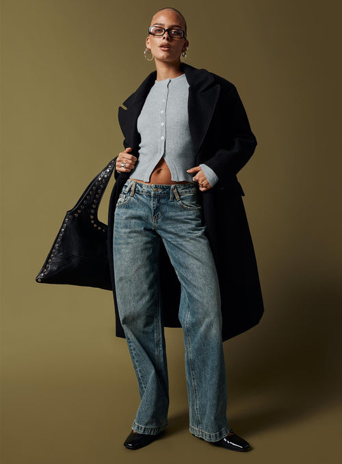 Backbone Low Rise Straight Leg Jeans Mid Blue