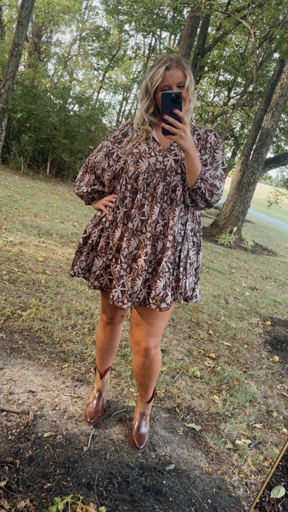 New & Now Floral Long Sleeve Mini Dress, Plum