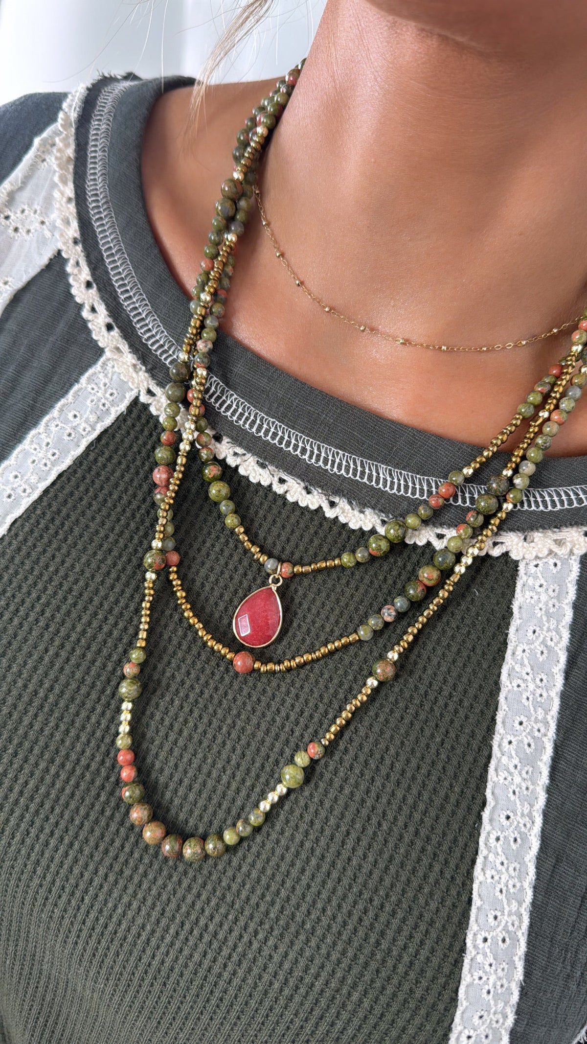 Oceans Echo Necklace, Olive