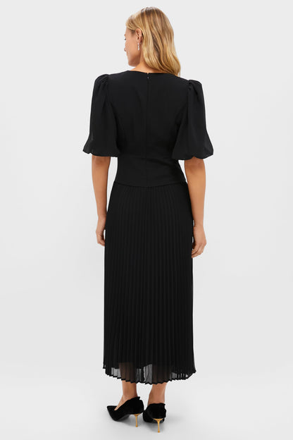 Black Drapey Twill Raquel Dress
