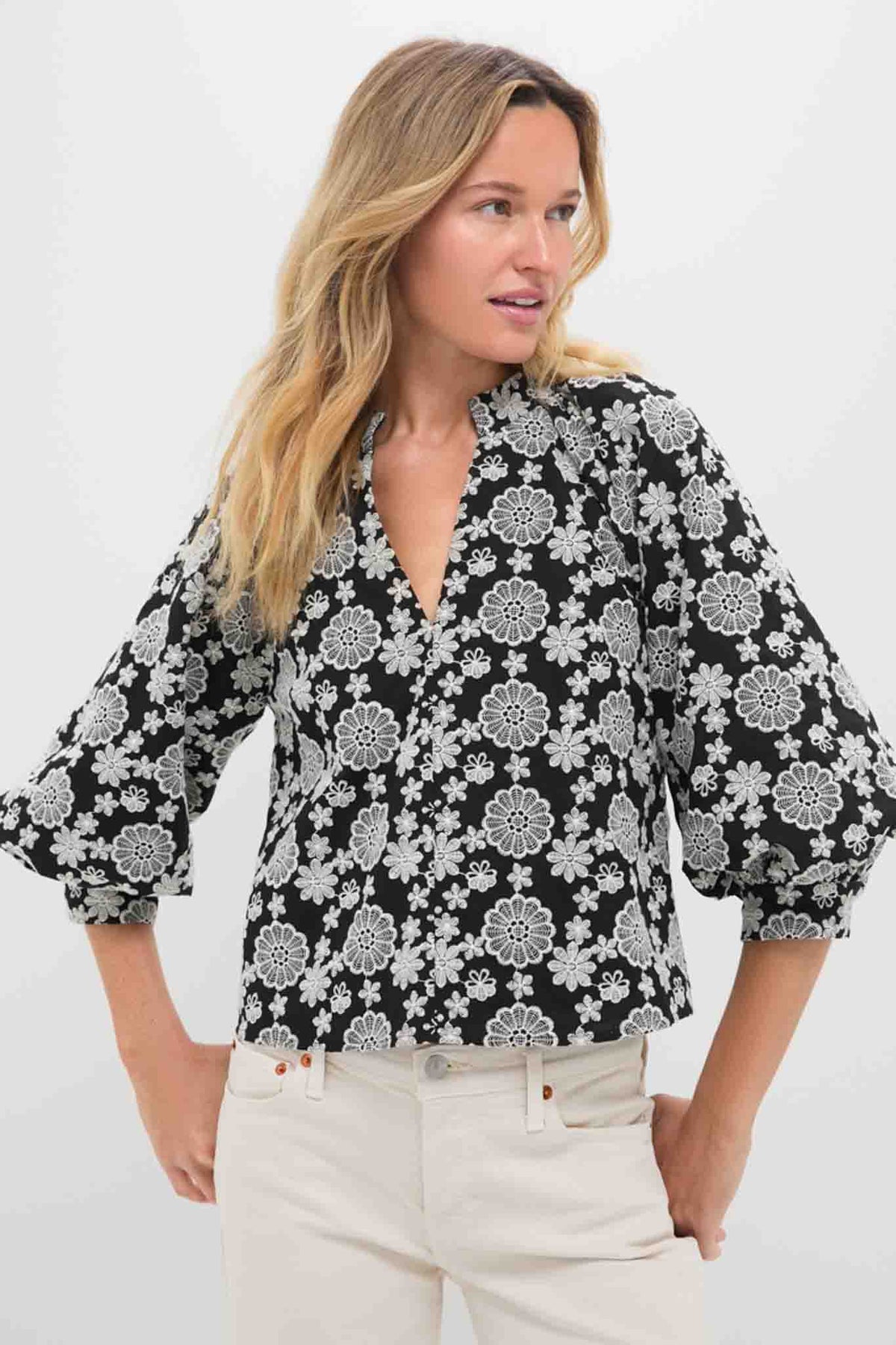 Black & Cream Eyelet Brooklyn Blouse