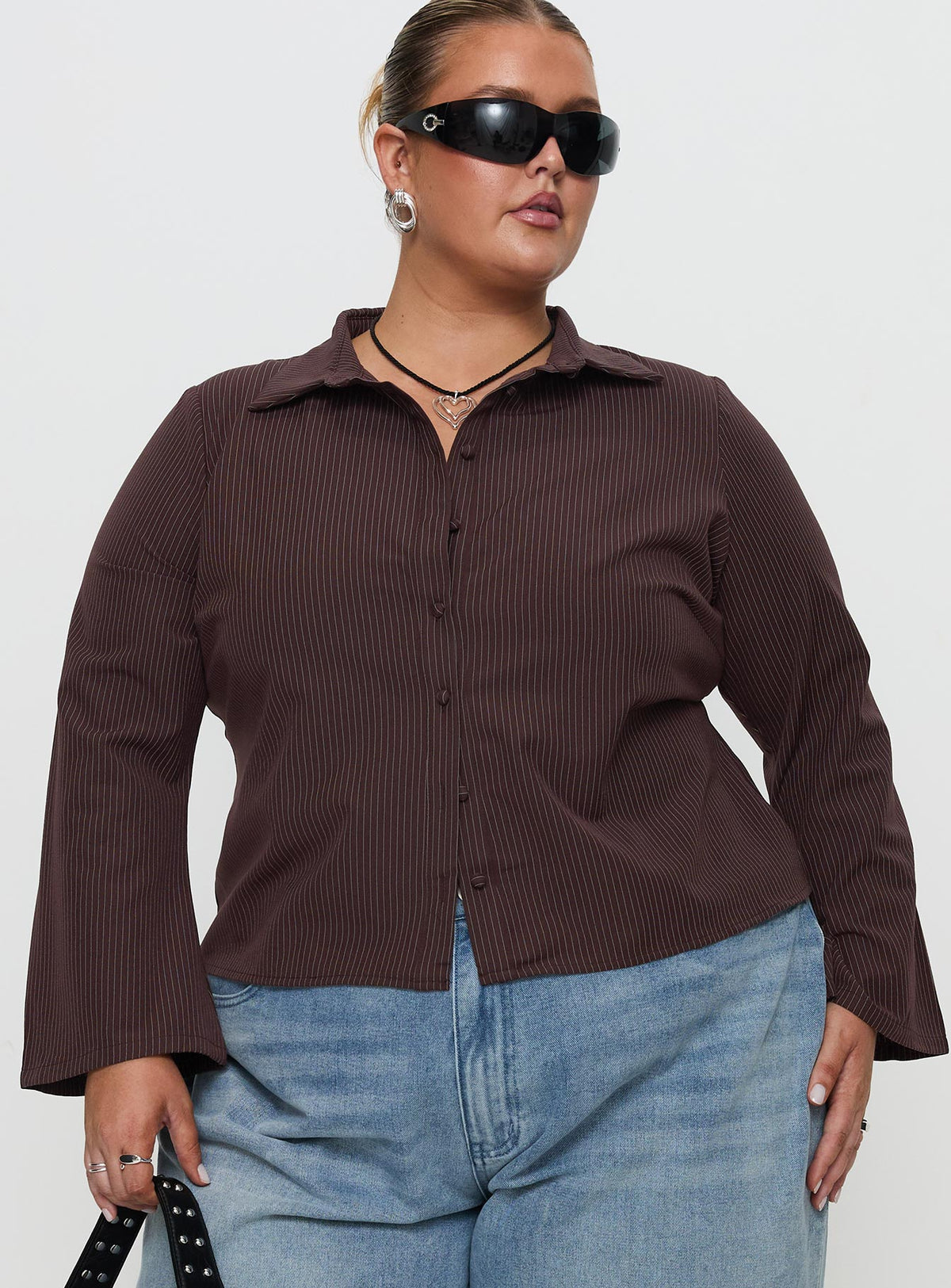 Anni Pinstripe Shirt Brown Curve