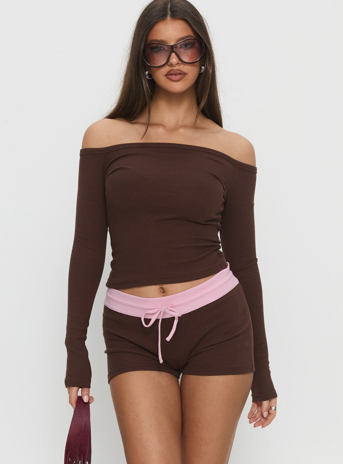 Baseline Rib Micro Shorts Brown / Pink