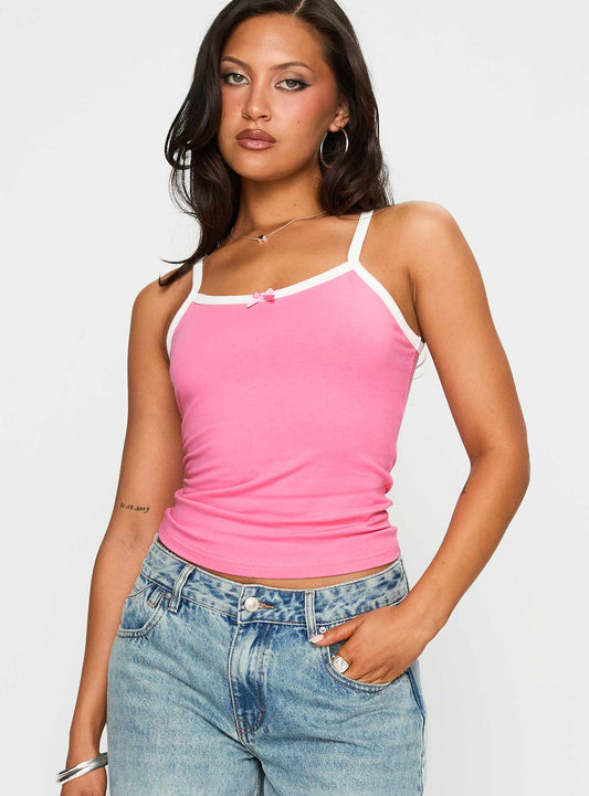 Call My Bluff Lace Trim Top Pink / White