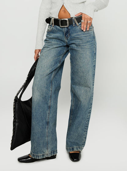Backbone Low Rise Straight Leg Jeans Mid Blue