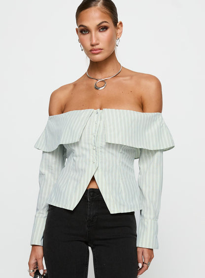 Another Hill Off Shoulder Top Green Stripe