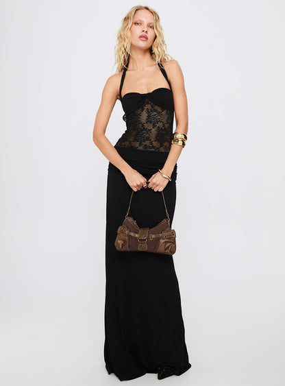 Adalyne Lace Halter Maxi Dress Black