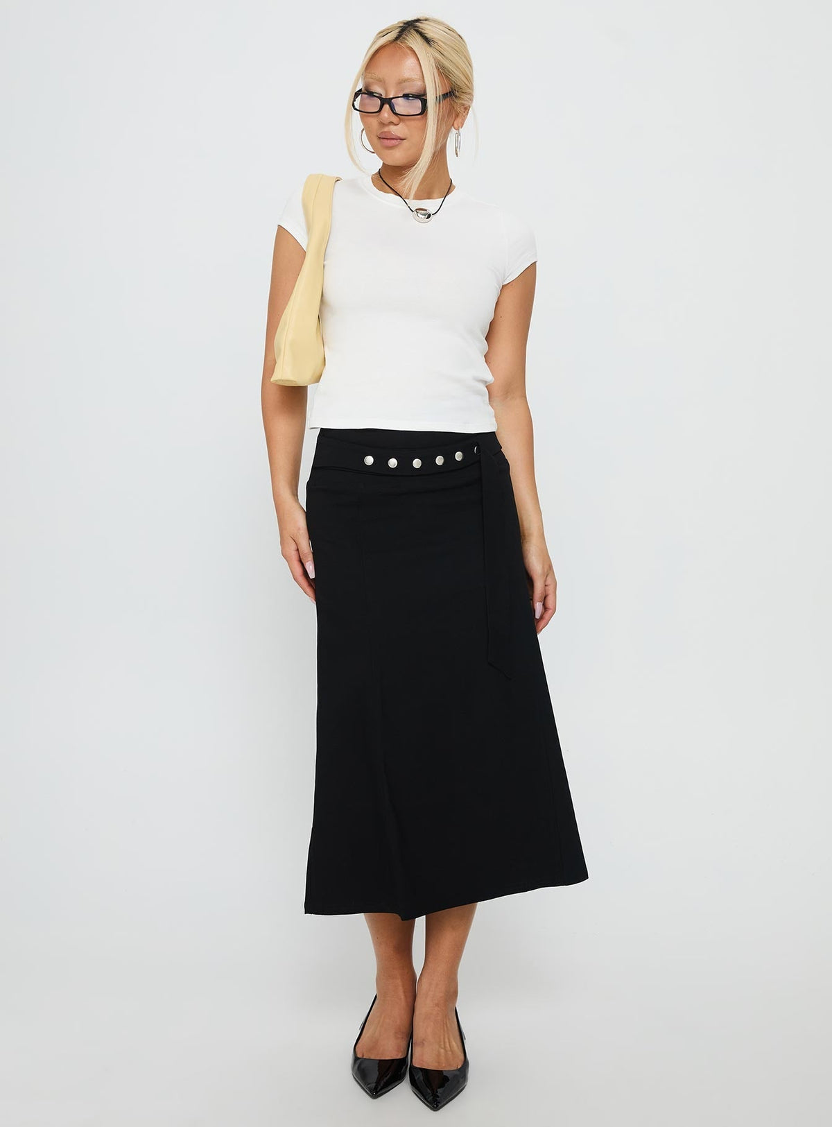 Ammie Studded Belt Midi Skirt Black