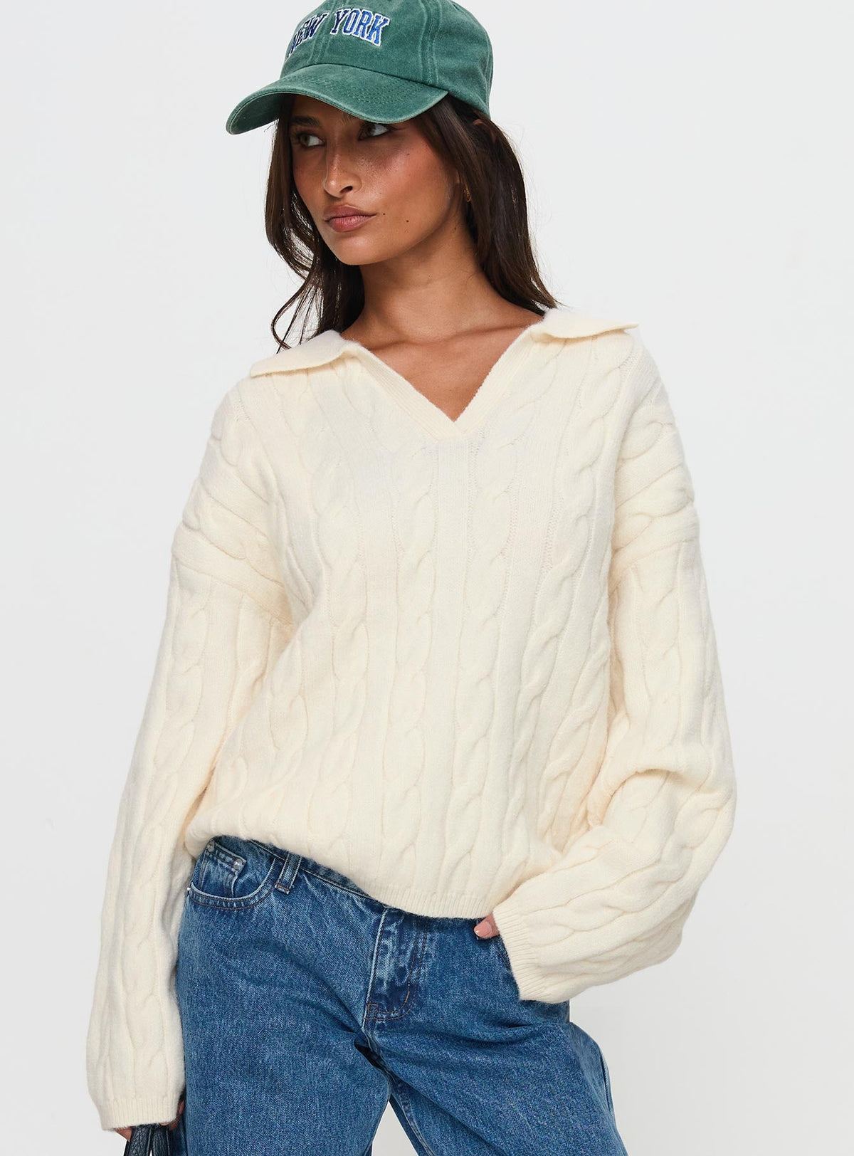 Brodey Collared Cable Knit Sweater Cream