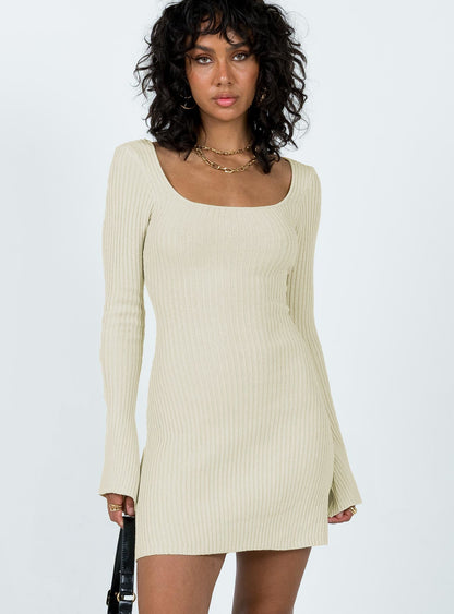 Brownhall Long Sleeve Mini Dress Beige