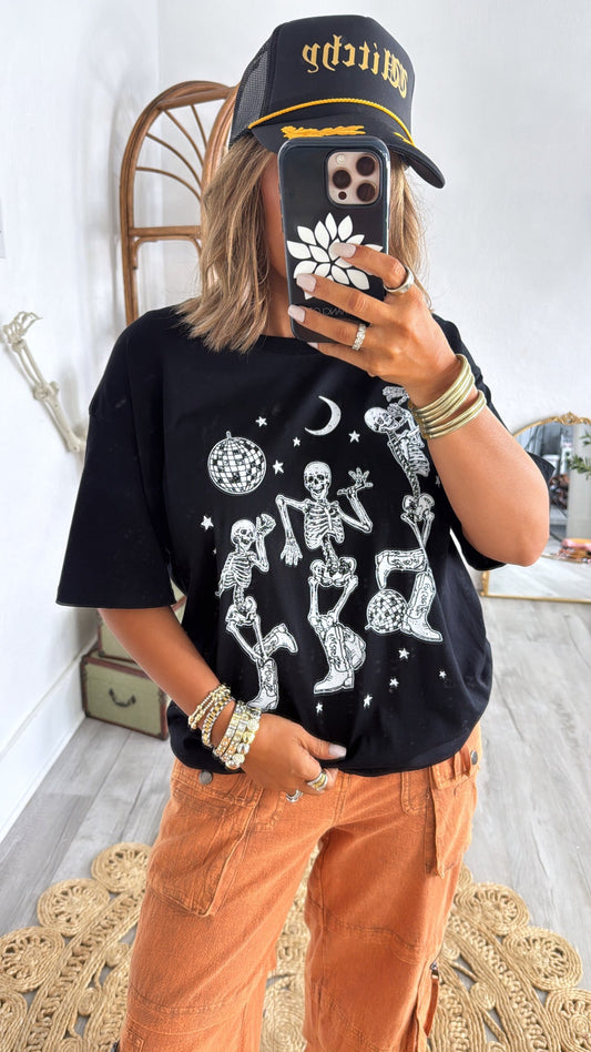 Dancing Cowboy Skeleton Tee, Black