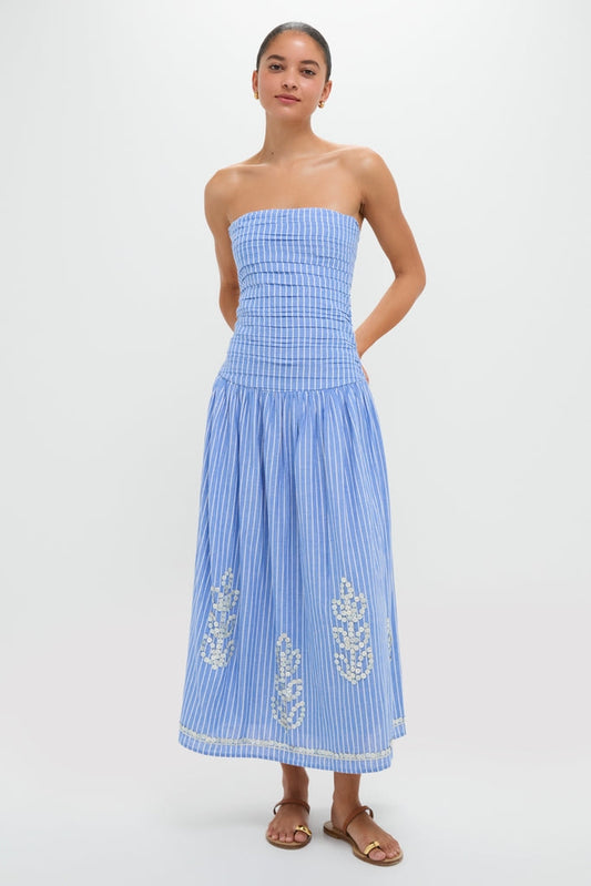 Blue Stripes Malla Midi Dress