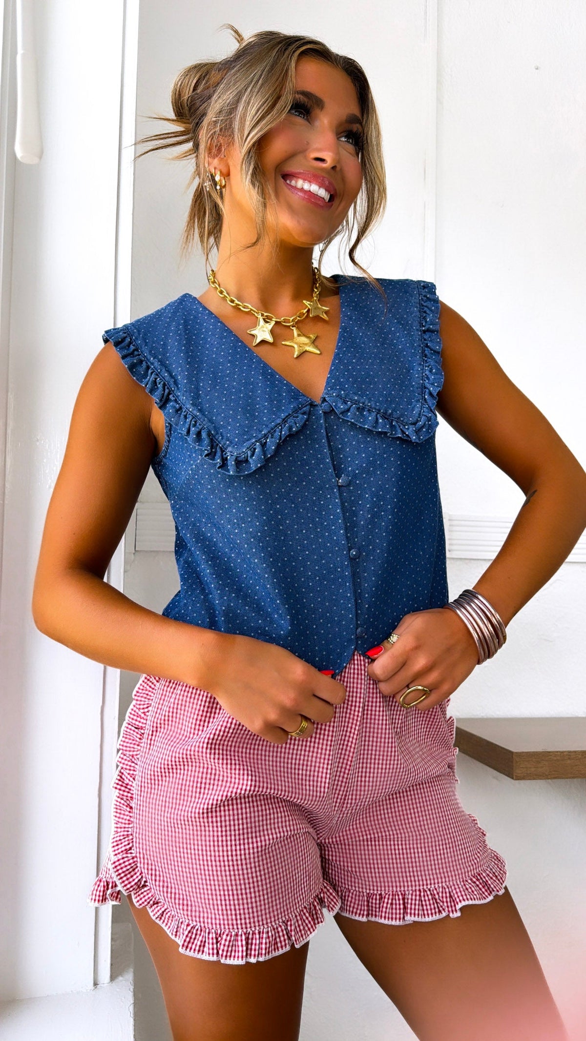 Dotted Dreamer Denim Top, Medium Denim
