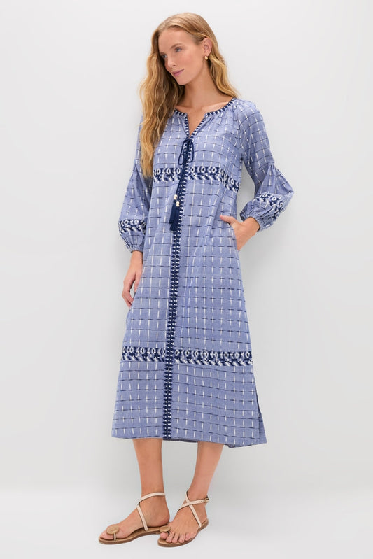 Azure Ikat Embroidered Wynne Dress