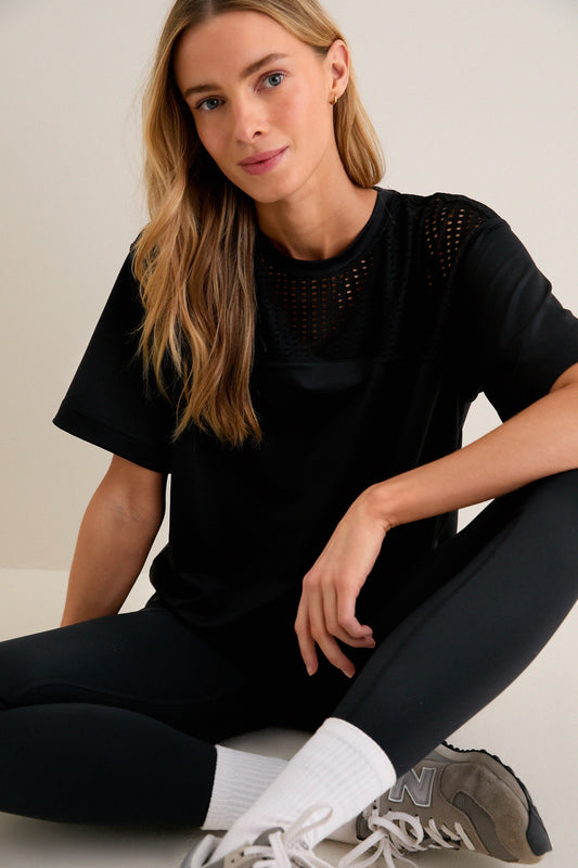 Black Cane Cropped Ryan Boyfriend Tee