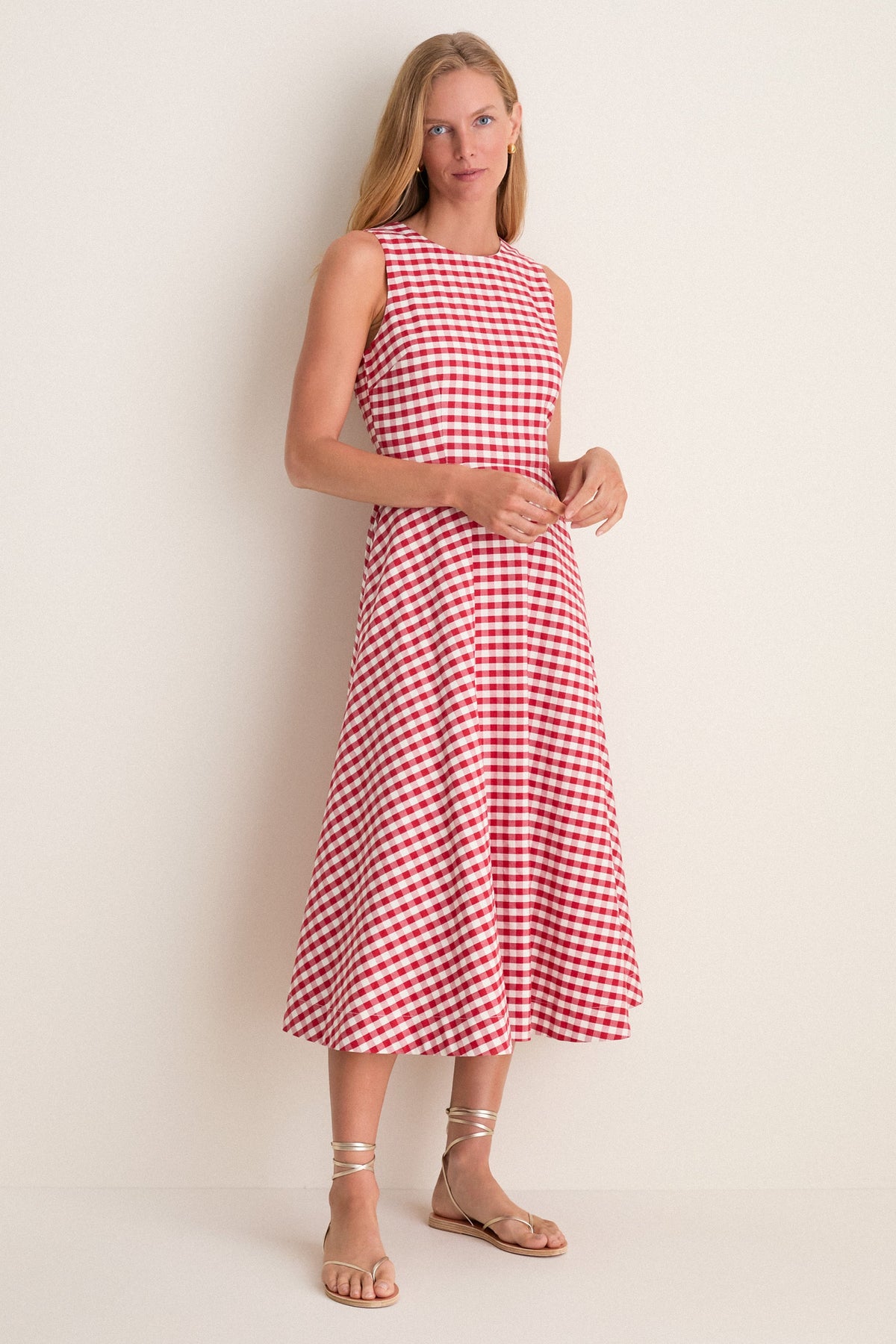 Apple Red Gingham Stella Midi Dress