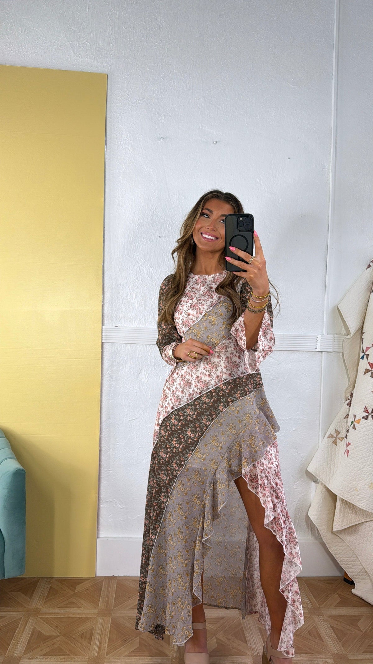 Boho Bloom Floral Print Chiffon Maxi Dress