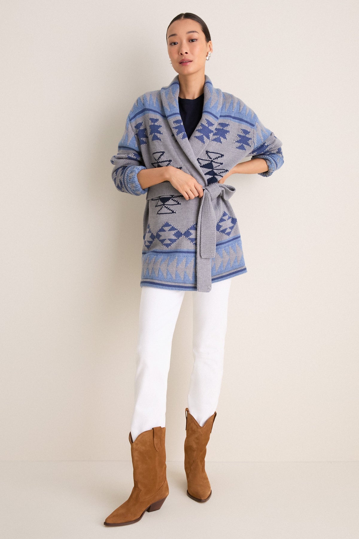 Blue Gray Wool Teddy Ranch Wrap Cardigan