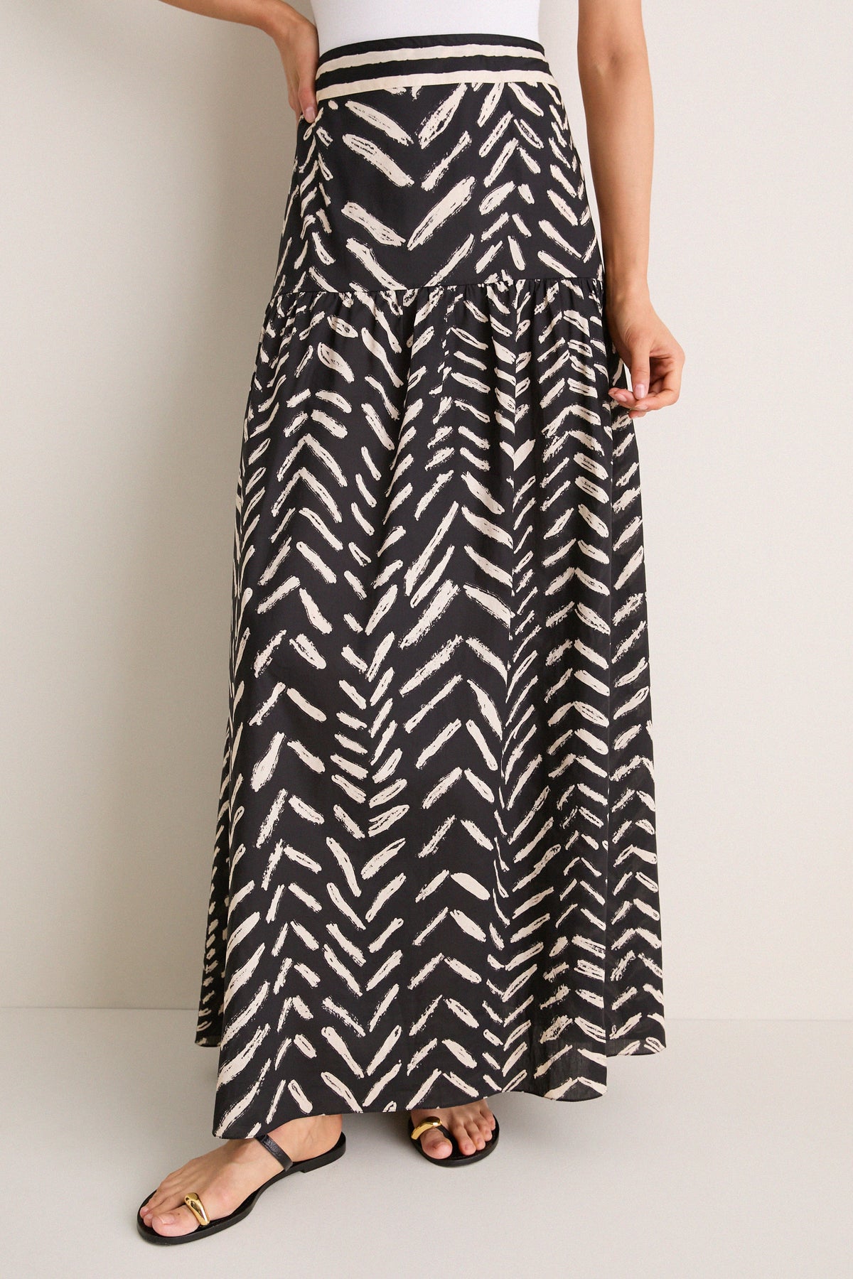 Black and Ecru Cotton Rituales Maxi Skirt