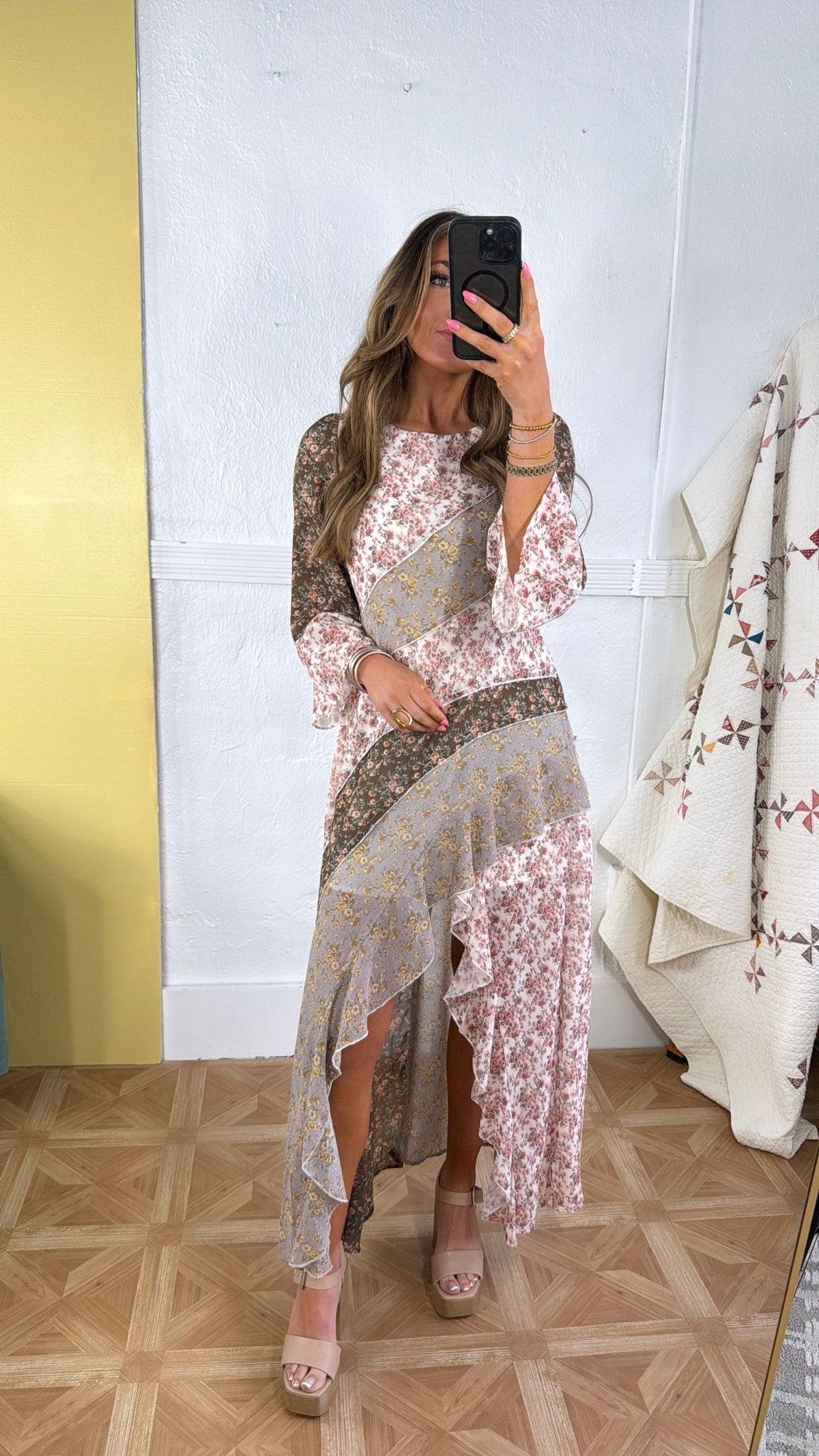 Boho Bloom Floral Print Chiffon Maxi Dress