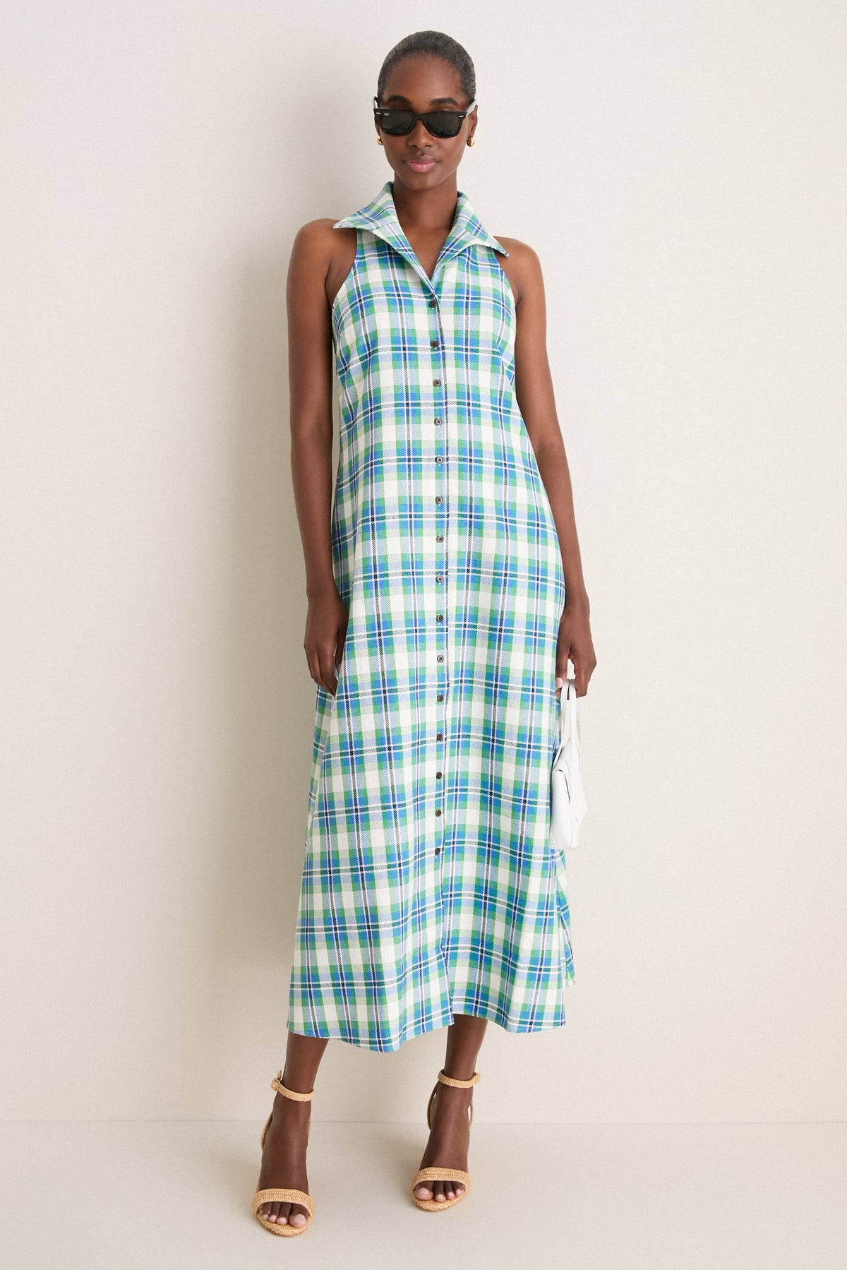 Blue and Green Patio Plaid Take it or Sleeveless Dress