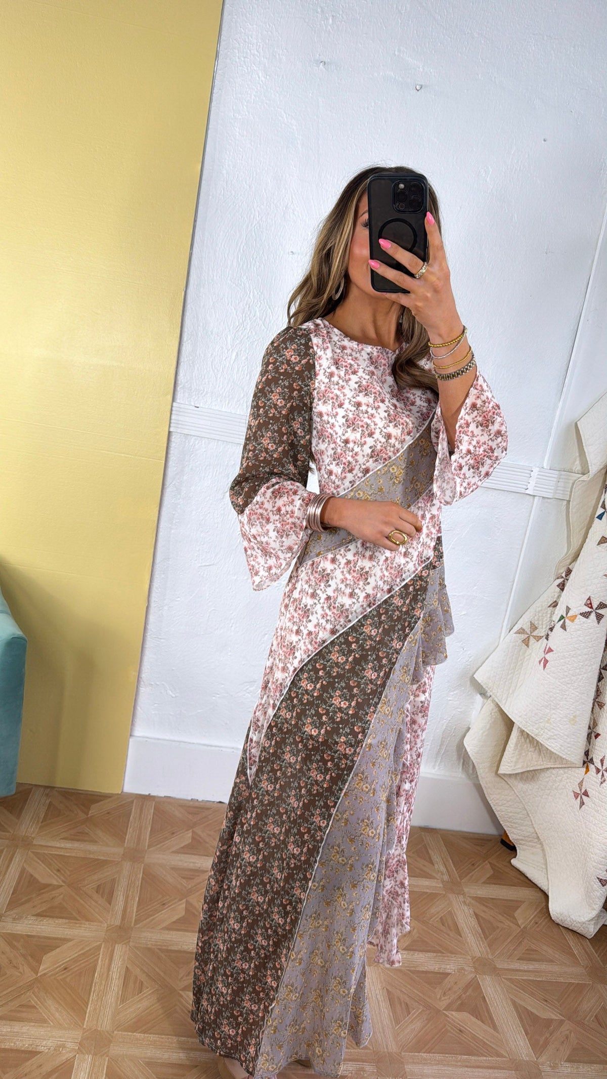Boho Bloom Floral Print Chiffon Maxi Dress