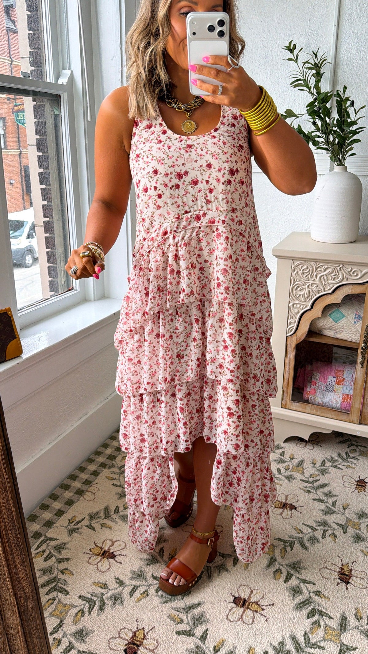 Honeylace Midi Dress, Blush Multi