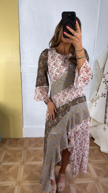 Boho Bloom Floral Print Chiffon Maxi Dress