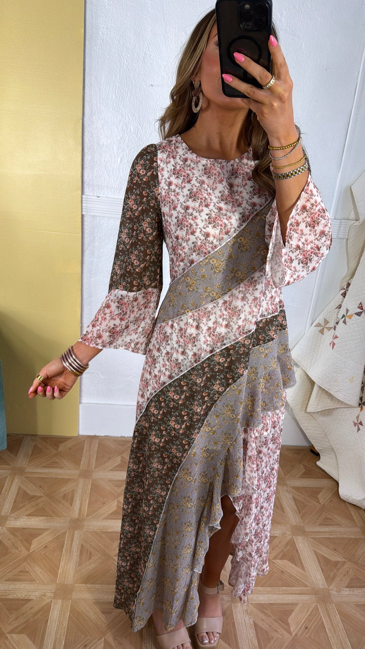 Boho Bloom Floral Print Chiffon Maxi Dress