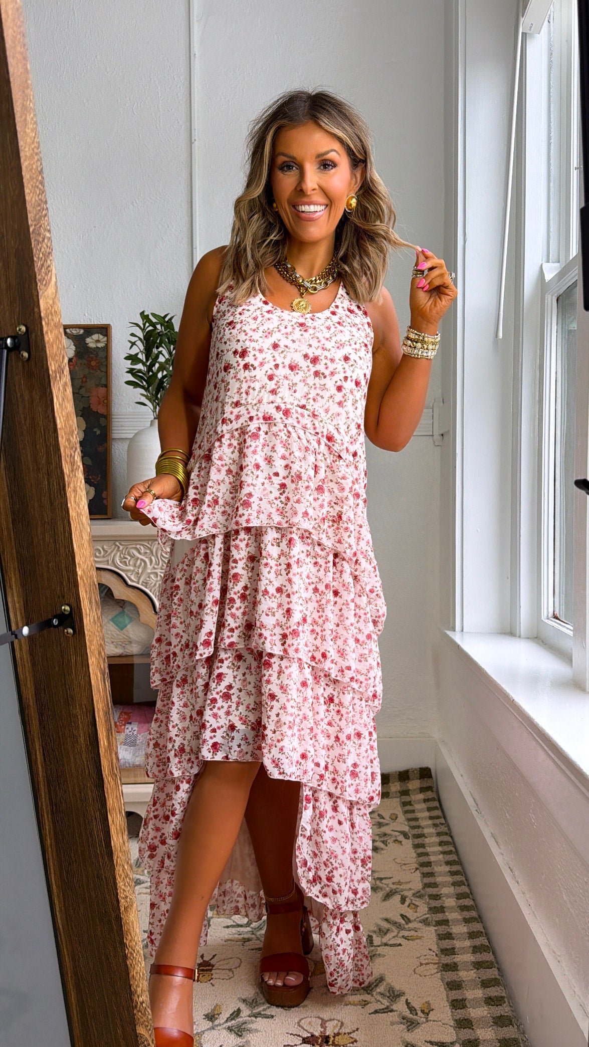 Honeylace Midi Dress, Blush Multi
