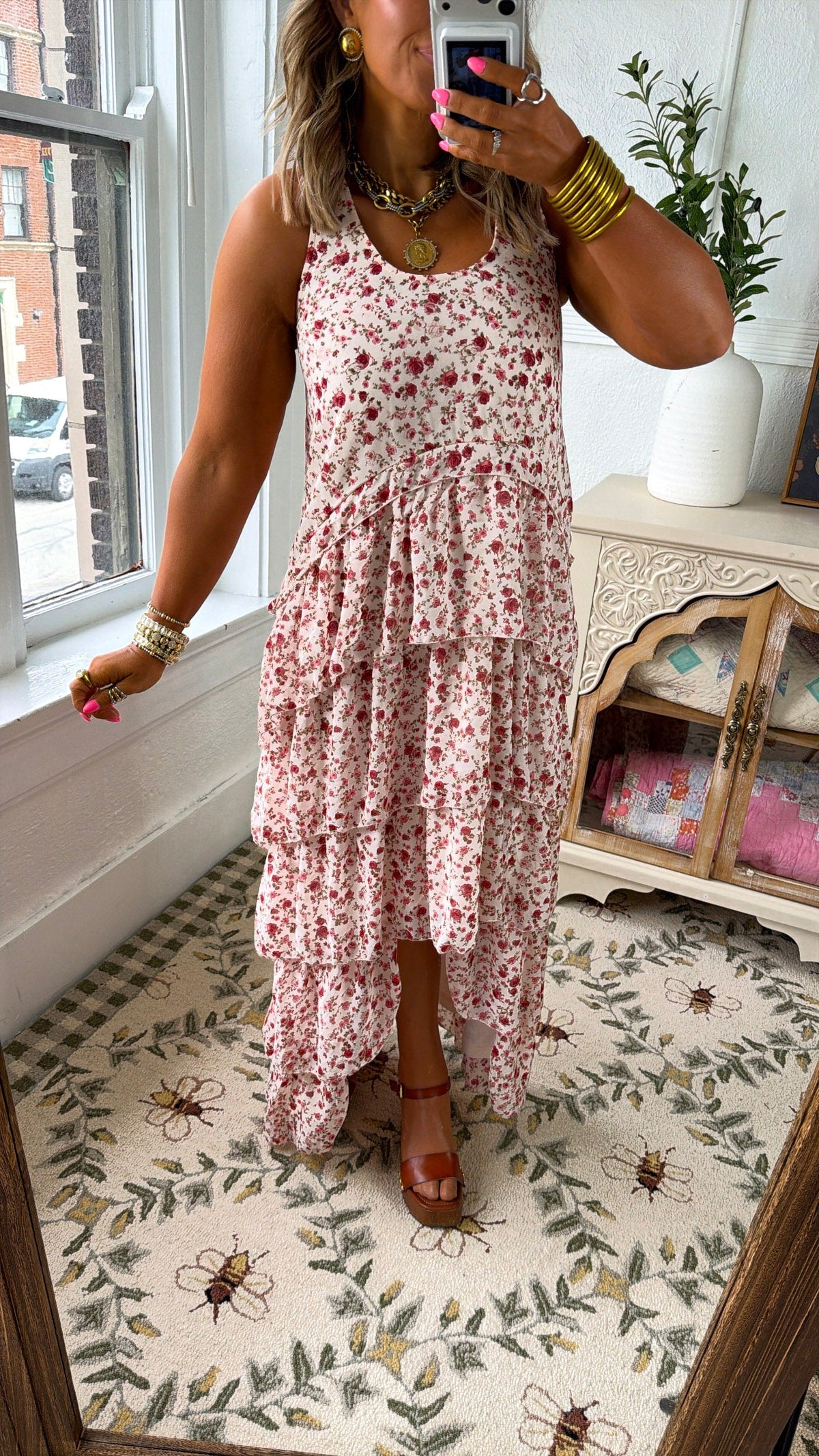 Honeylace Midi Dress, Blush Multi
