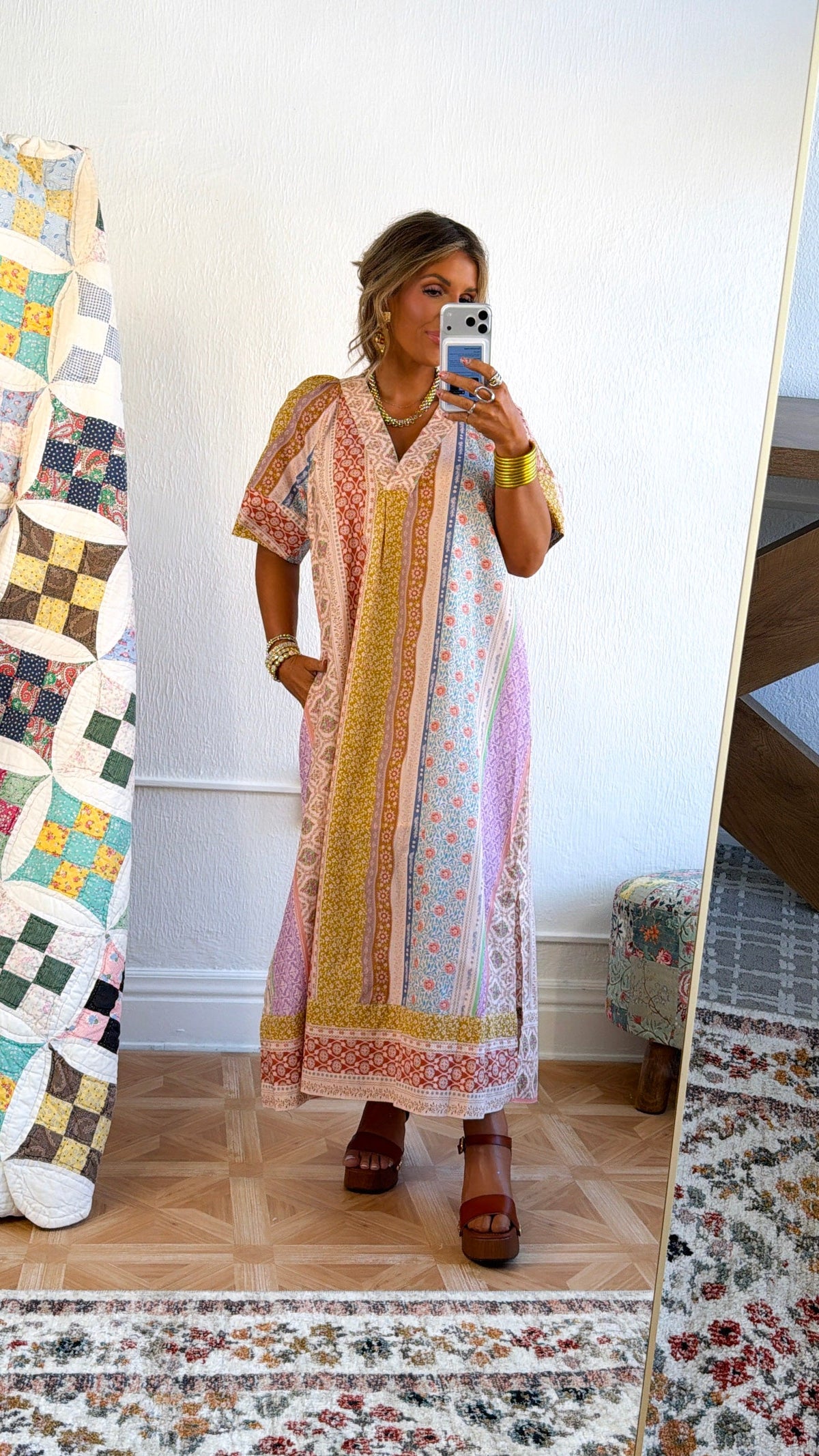 Gypsy Queen Maxi Dress, Beige Multi