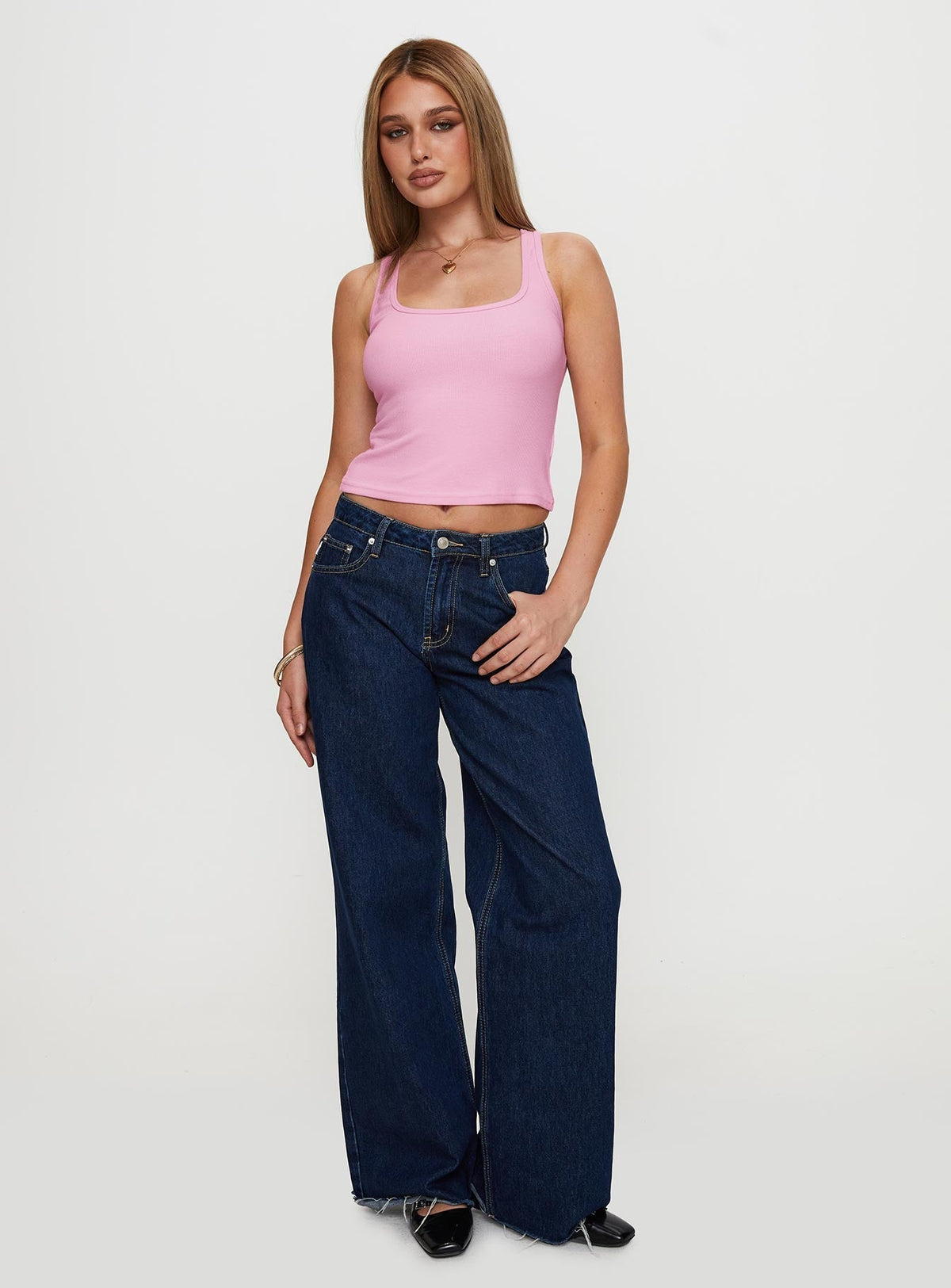 Baseline Square Neck Rib Tank Top Pale Pink